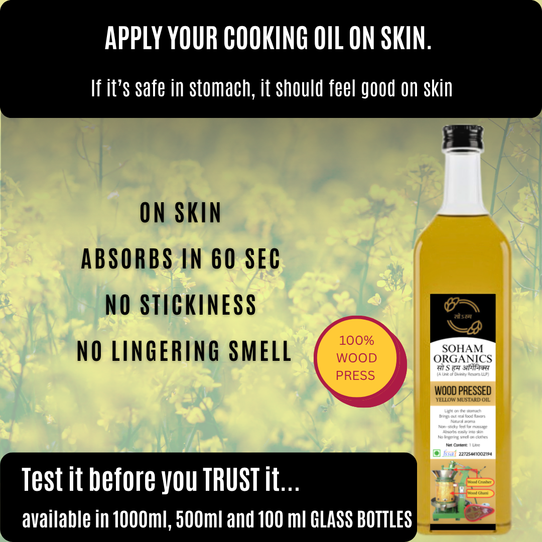 100 % Wood Pressed Yellow Mustard Oil  TRIAL Glass Bottle(100ml)