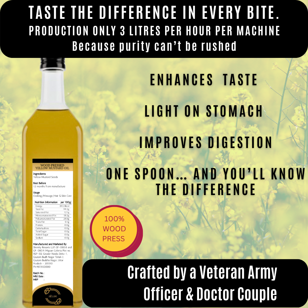 100 % Wood Pressed Yellow Mustard Oil  TRIAL Glass Bottle(100ml)