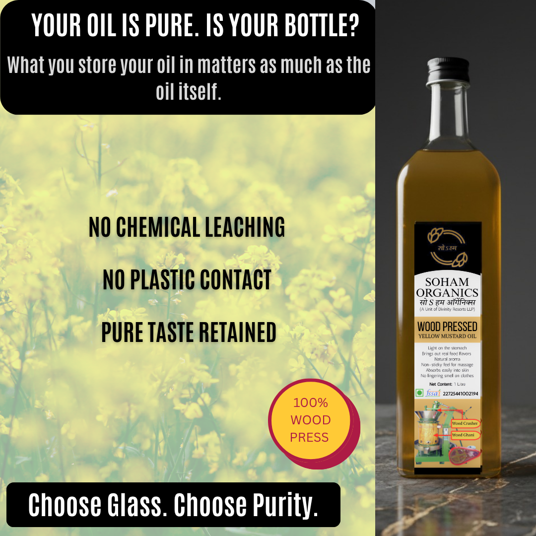 100 % Wood Pressed Yellow Mustard Oil  Glass Bottle(500ml)