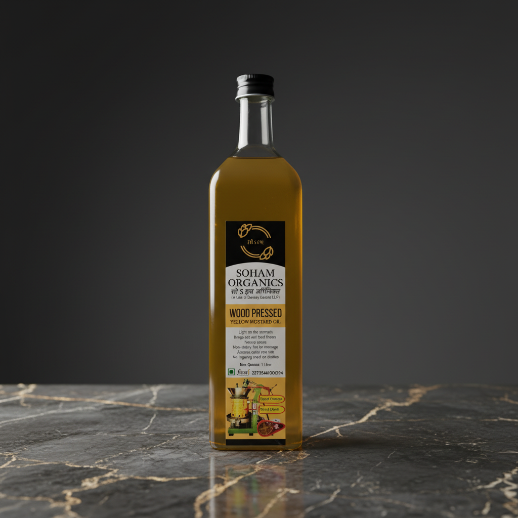 100 % Wood Pressed Yellow Mustard Oil  Glass Bottle(1000ml)